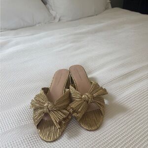 Loeffler Randall Emilia Gold Pleated Bow Heels (2in heel)